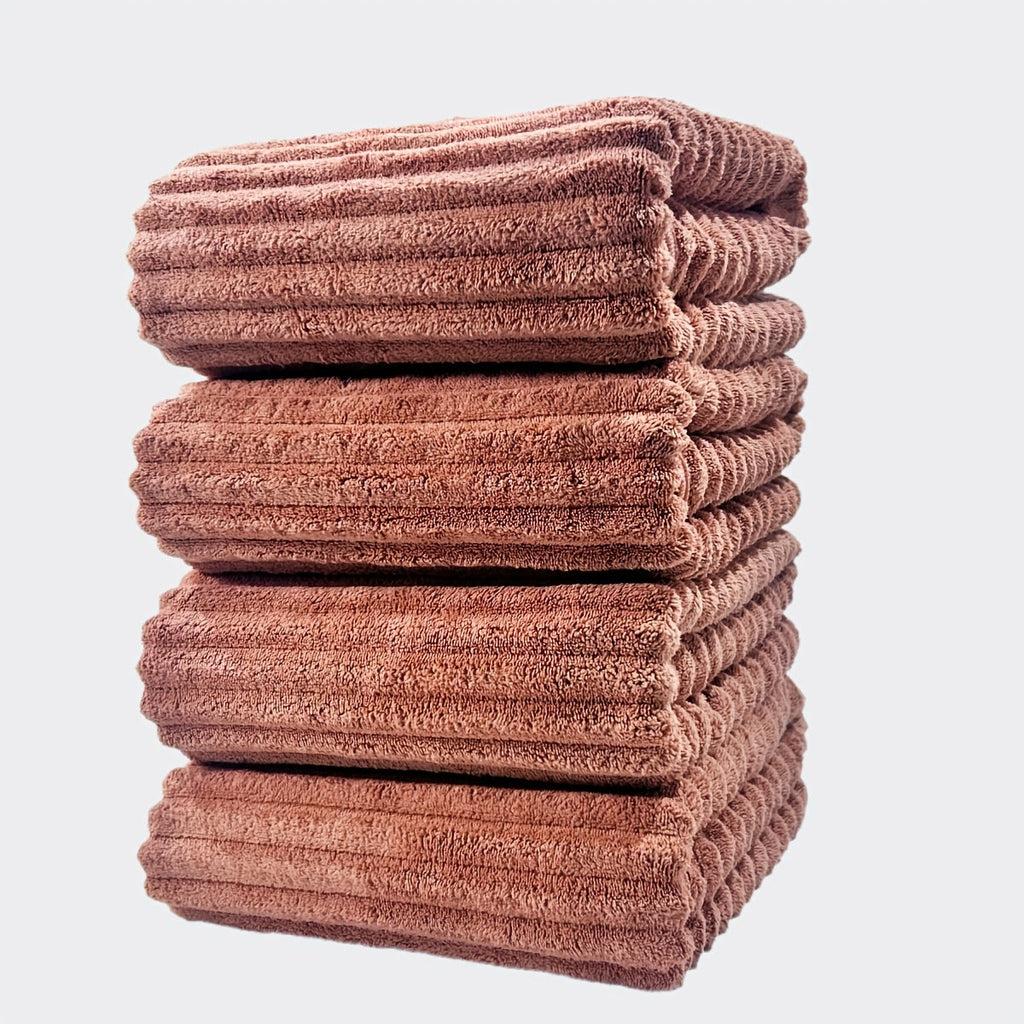 Conjunto de Toalhas de Banho Listradas em Coral Fleece