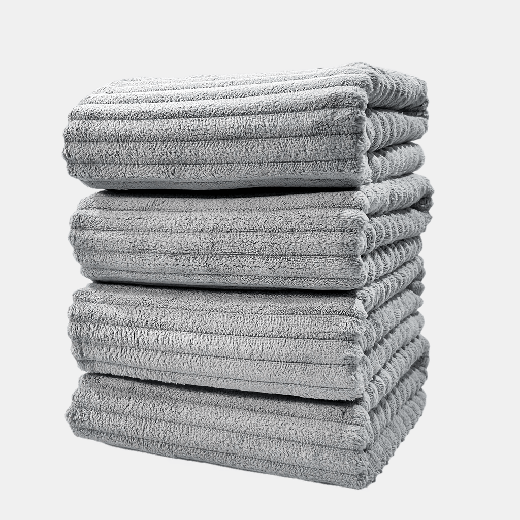 Conjunto de Toalhas de Banho Listradas em Coral Fleece
